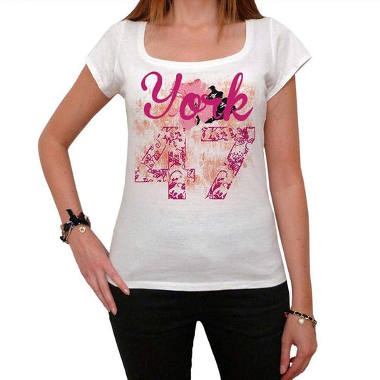 47 York City With Number Womens Short Sleeve Round White T-Shirt 00008 - White / Xs - Casual
