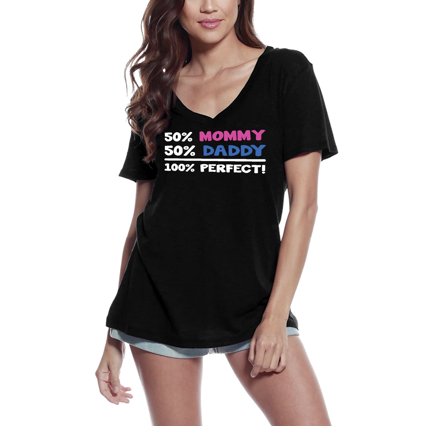ULTRABASIC Women's T-Shirt 50% Mommy 50% Daddy - Perfect Tee Shirt for Ladies