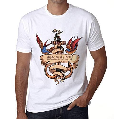 Ultrabasic - Homme T-Shirt Graphique Anchor Tattoo Beauty Blanc
