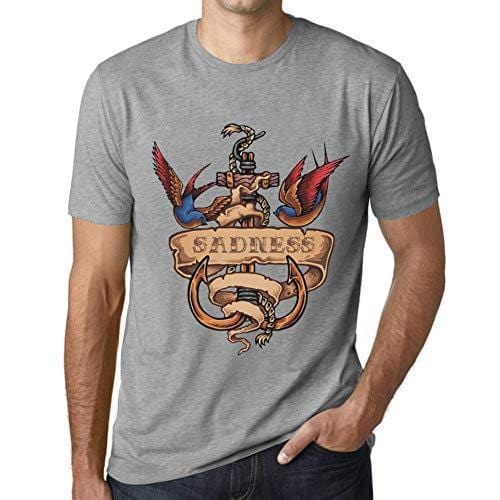 Ultrabasic - Homme T-Shirt Graphique Anchor Tattoo Sadness Gris Chiné