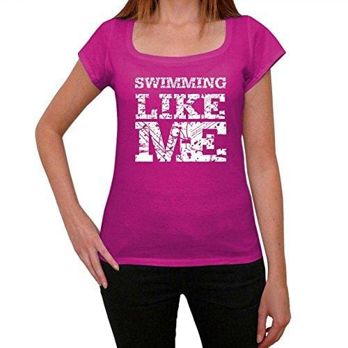 • SWIMMING Like Me, Pink, kurzärmliges Damen-T-Shirt mit Rundhalsausschnitt
