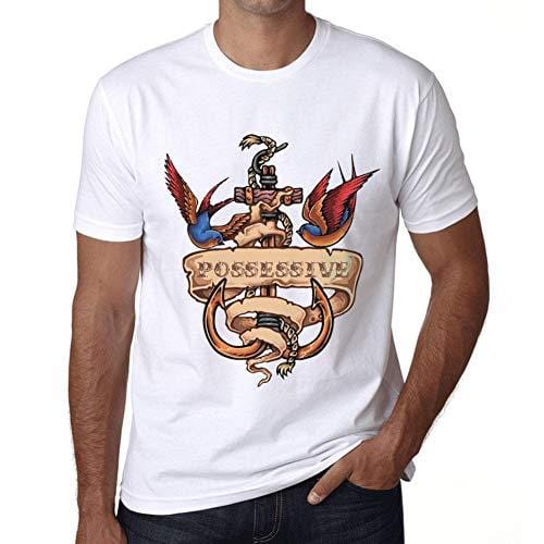 Ultrabasic - Homme T-Shirt Graphique Anchor Tattoo Possessive Blanc