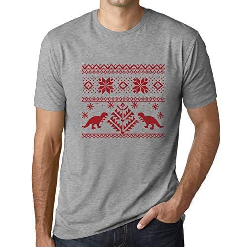 Ultrabasic - Homme T-Shirt Graphique Dinosaure Drôle Imprimé Lettres Noël Cadeau Gris Chiné