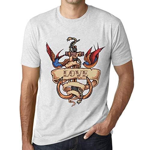 Ultrabasic - Homme T-Shirt Graphique Anchor Tattoo Love Blanc Chiné