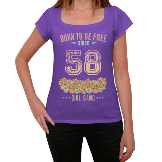 58 Born To Be Free Since 58 Womens T Shirt Purple Birthday Gift 00534 - Purple / Xs - Casual