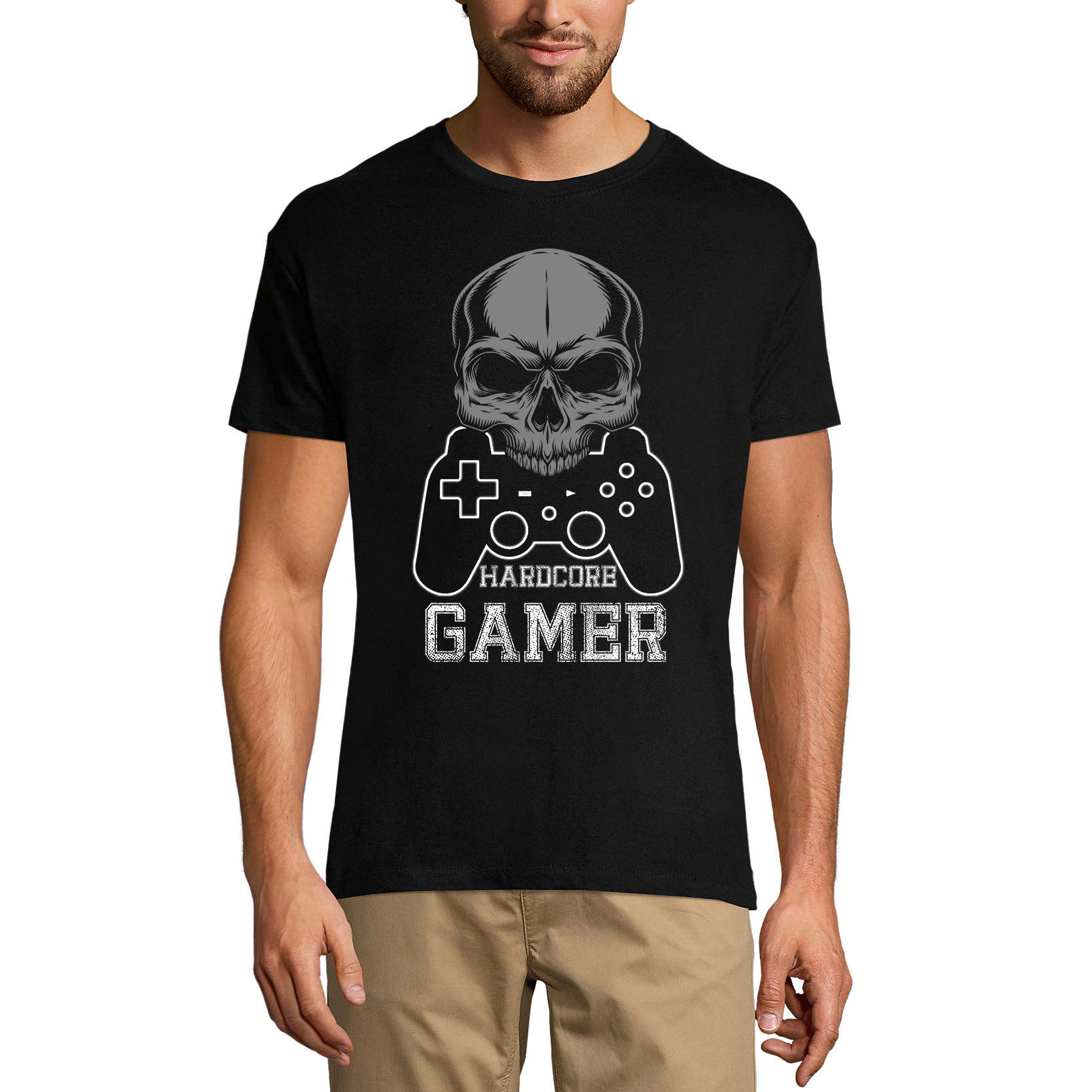 ULTRABASIC Men's Graphic T-Shirt Hardcore Gamer Skull - Playstation Gaming Apparel mode on level up dad gamer i paused my game alien player ufo playstation tee shirt clothes gaming apparel gifts super mario nintendo call of duty graphic tshirt video game funny geek gift for the gamer fortnite pubg humor son father birthday