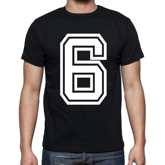 6 Numbers Black Mens Short Sleeve Round Neck T-Shirt 00116 - Casual