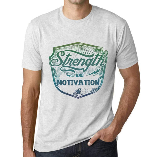 Herren T-Shirt Graphique Imprimé Vintage Tee Strength and Motivation Blanc Chiné