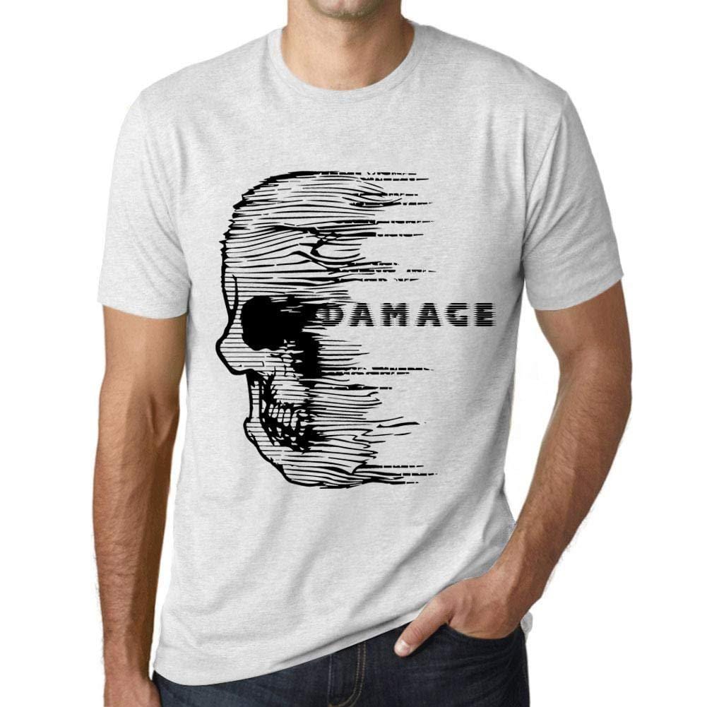 Herren T-Shirt mit grafischem Aufdruck Vintage Tee Anxiety Skull Damage Blanc Chiné