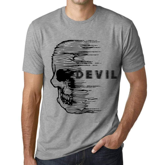 Herren T-Shirt mit grafischem Aufdruck Vintage Tee Anxiety Skull Devil Gris Chiné