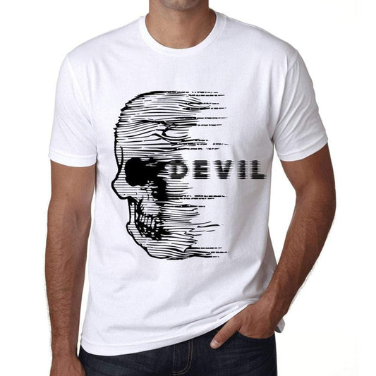 Herren T-Shirt mit grafischem Aufdruck Vintage Tee Anxiety Skull Devil Blanc