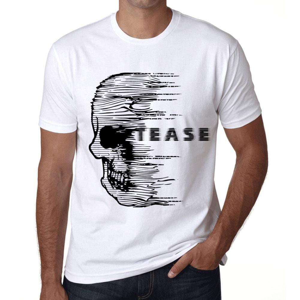 Herren T-Shirt mit grafischem Aufdruck Vintage Tee Anxiety Skull Tease Blanc