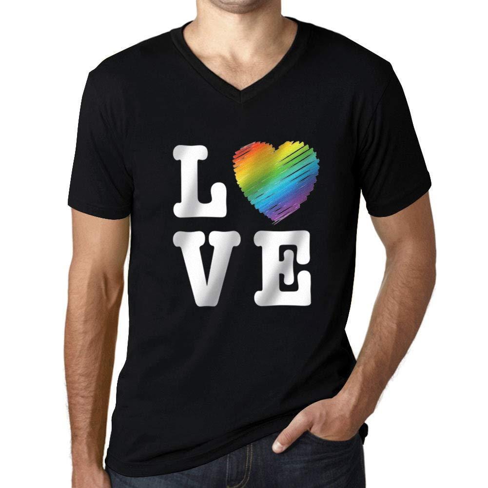 Homme Graphique Col V Tee Shirt LGBT Love Noir Profond