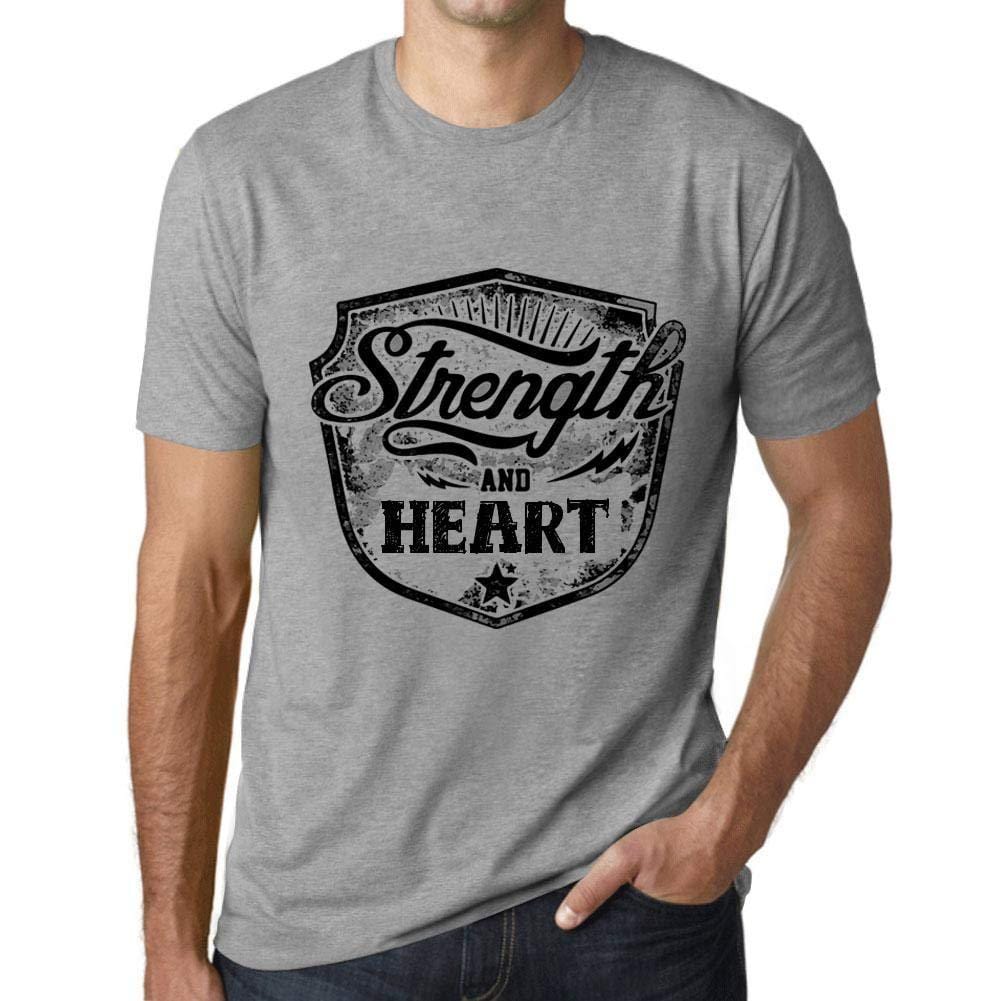 Herren T-Shirt Graphique Imprimé Vintage Tee Strength and Heart Gris Chiné
