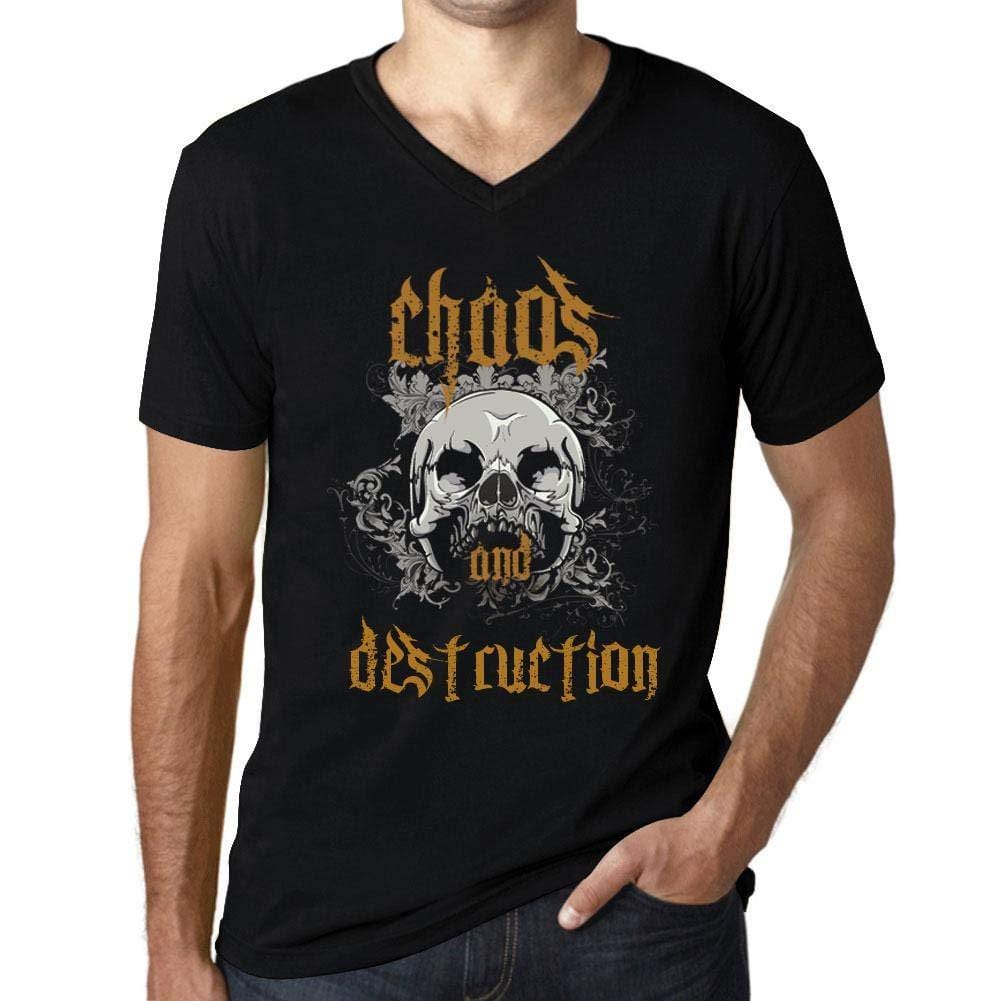 Ultrabasic - Homme Graphique Col V Tee Shirt Chaos and Destruction Noir Profond