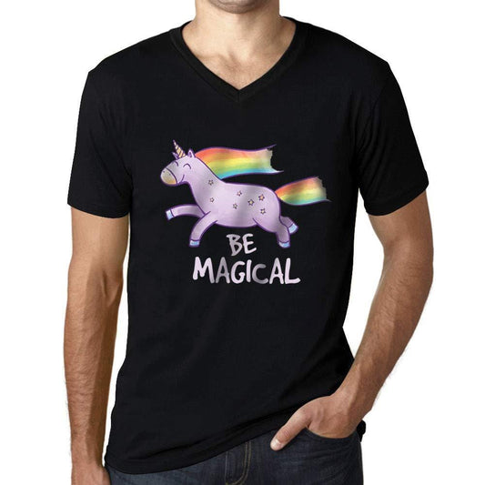 Homme Graphique Col V Tee Shirt Be Magical Unicorn Noir Profond