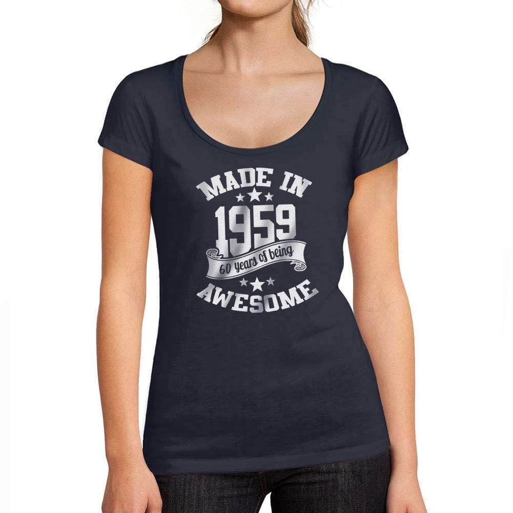 Ultrabasic - Tee-Shirt Femme col Rond Décolleté Made in 1959 60th Birthday French Marine