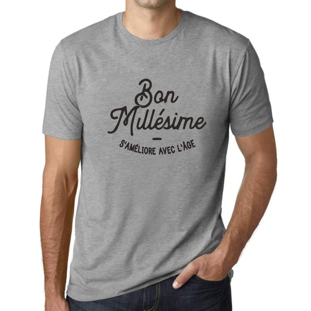 Ultrabasic - Homme Graphique Bon Millésime T-Shirt Noir Lettre Gris Chiné