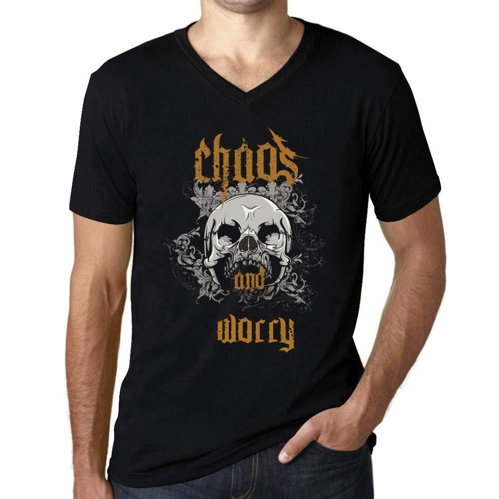 Ultrabasic - Homme Graphique Col V Tee Shirt Chaos and Worry Noir Profond