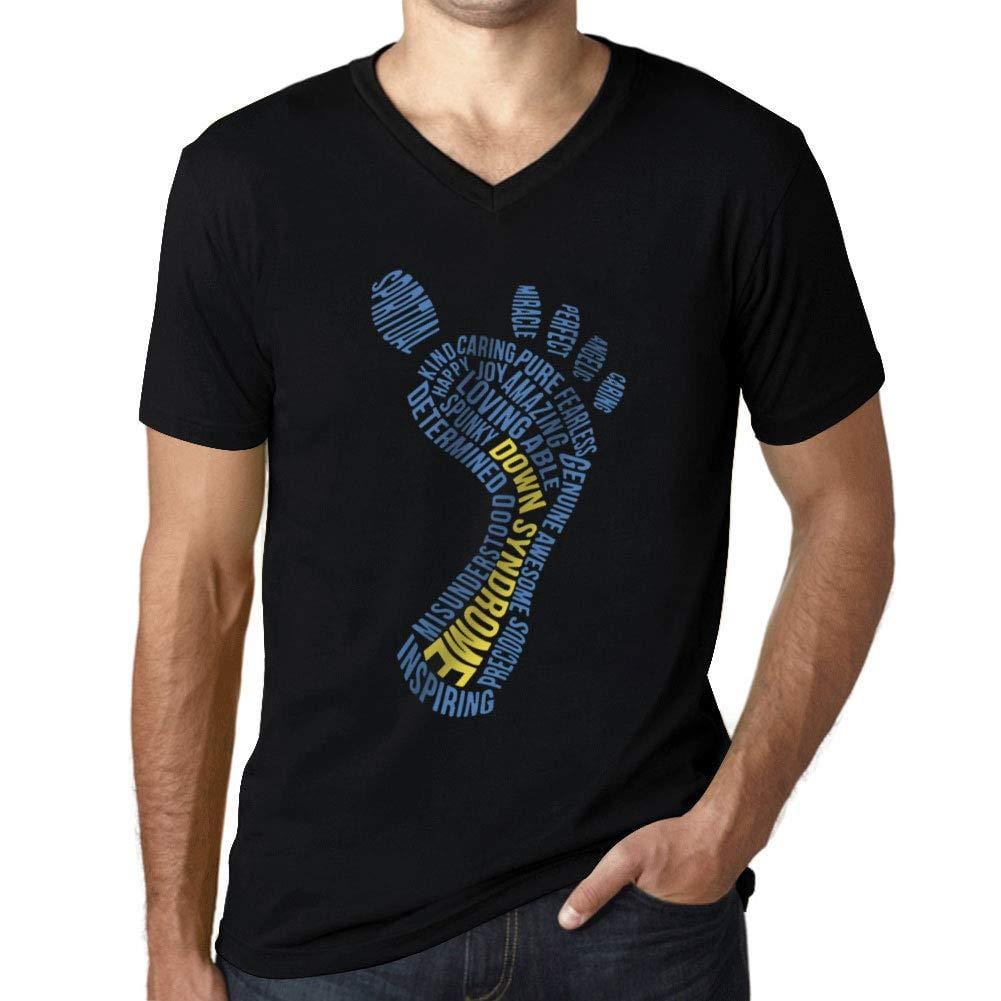 Homme Graphique Col V Tee Shirt Down Syndrome Footprint Noir Profond