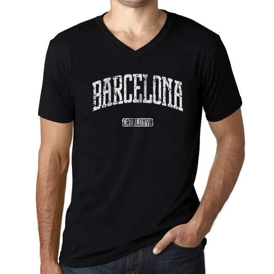 Ultrabasic - Men's Graphic V-Neck T-Shirt Barcelona Catalunya Impreso Letras Deep Black