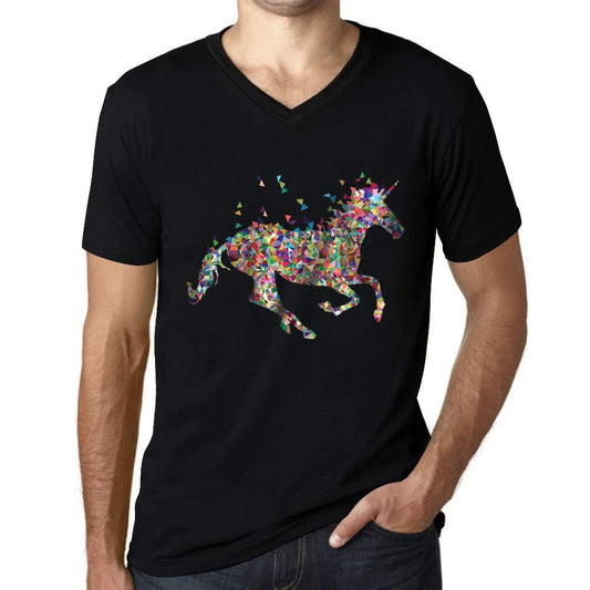 Homme Graphique Col V Tee Shirt Multicolor Unicorn Noir Profond