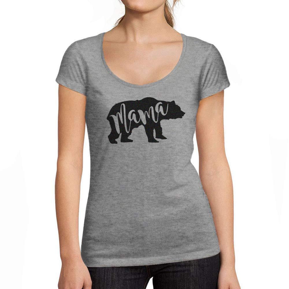 Tee-Shirt Femme col Rond Décolleté Mama Bear Gris Chiné