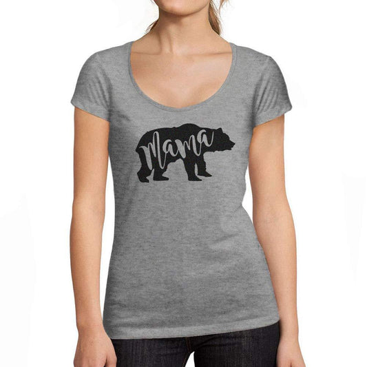 Tee-Shirt Femme col Rond Décolleté Mama Bear Gris Chiné