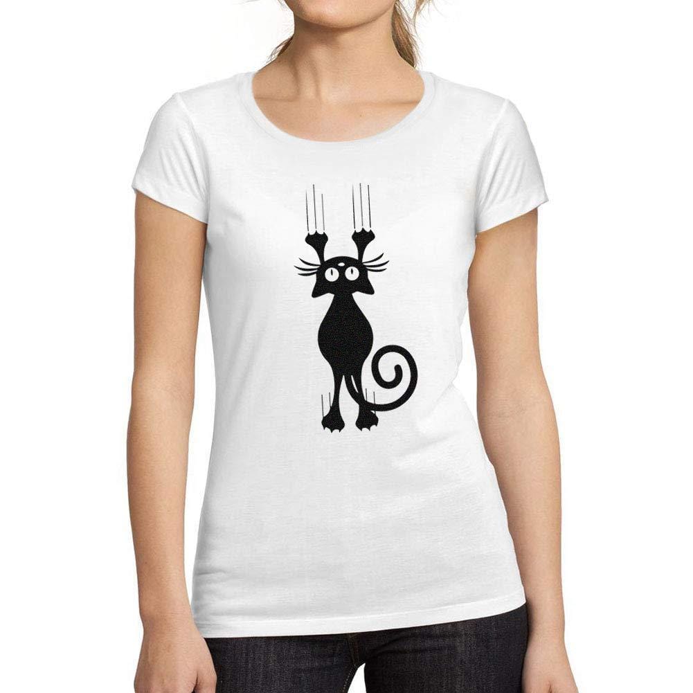 Ultrabasic - Tee-Shirt Femme Manches Courtes Cartoon Cat Blanc