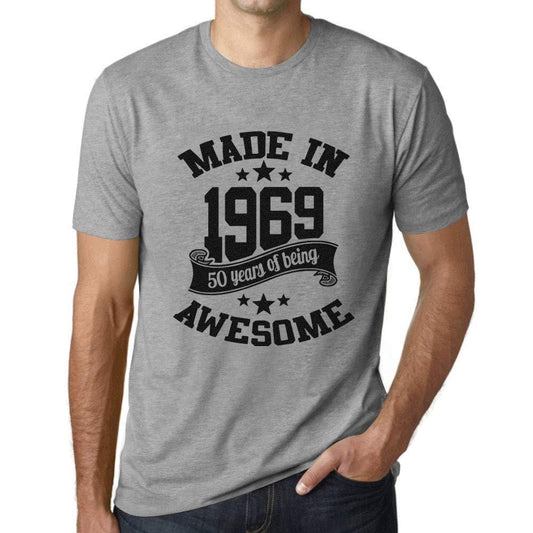 Ultrabasic - Homme T-Shirt Graphique Made in 1969 Awesome 50ème Anniversaire Gris Chiné