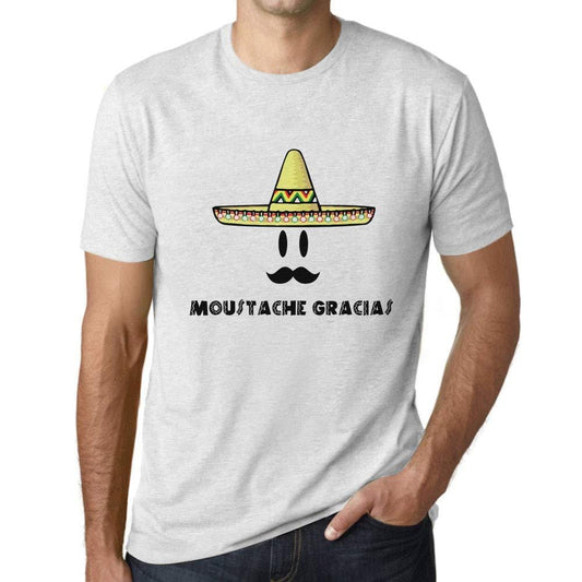 Ultrabasic - Homme T-Shirt Graphique Moustache Gracias Lettres Imprimées Blanc Chiné