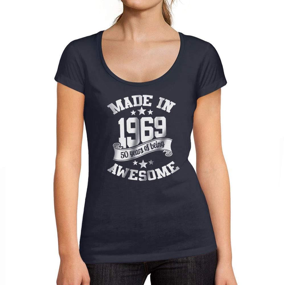 Ultrabasic - Tee-Shirt Femme col Rond Décolleté Made in 1969 50th Birthday French Marine