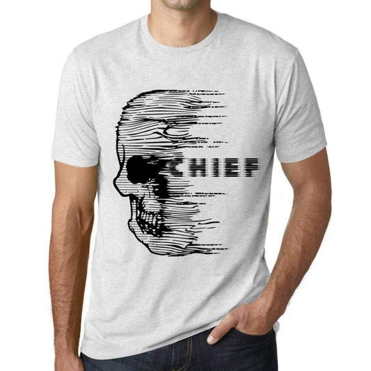 Herren T-Shirt mit grafischem Aufdruck Vintage Tee Anxiety Skull Chief Blanc Chiné