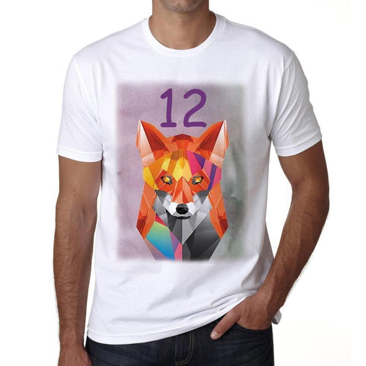 Homme Tee Vintage T Shirt Geometric Tiger Fox Number 12
