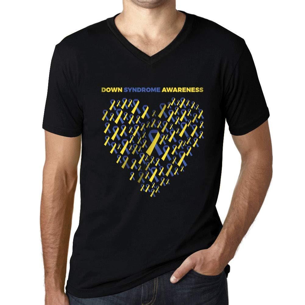 Ultrabasic Men's Graphic V-Neck T-Shirt Down Syndrome Heart Deep Black