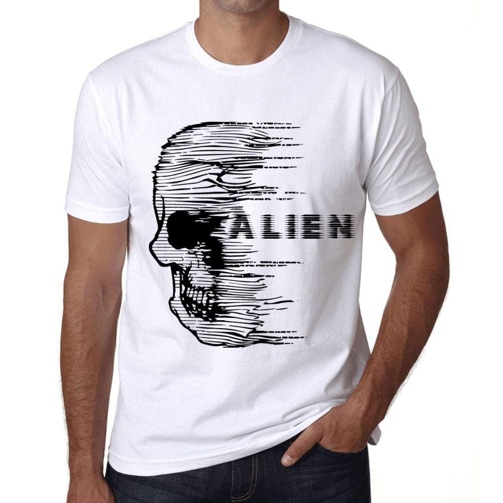 Herren T-Shirt mit grafischem Aufdruck Vintage Tee Anxiety Skull Alien Blanc