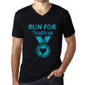 Homme Graphique Col V Tee Shirt Run for Autism Noir Profond