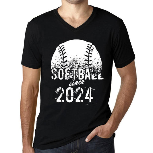 Men&rsquo;s Graphic V-Neck T-Shirt Softball Since 2024 Deep Black - Ultrabasic