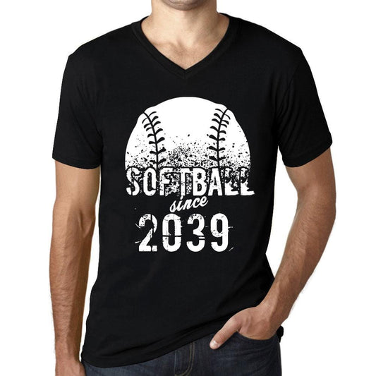 Men&rsquo;s Graphic V-Neck T-Shirt Softball Since 2039 Deep Black - Ultrabasic