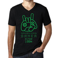 Men's Graphic V-Neck T-Shirt Hardcore Gamer Since 1994 Deep Black