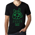 Men's Graphic V-Neck T-Shirt Hardcore Gamer Since 2032 Deep Black