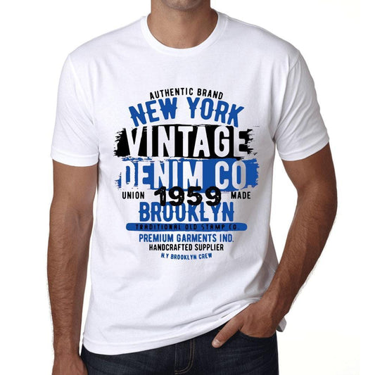 Men’s <span>Graphic</span> T-Shirt Vintage Denim Since 1959 White - ULTRABASIC