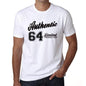 64 Authentic White Mens Short Sleeve Round Neck T-Shirt 00123 - White / L - Casual