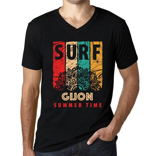 Men&rsquo;s Graphic T-Shirt V Neck Surf Summer Time GIJON Deep Black - Ultrabasic