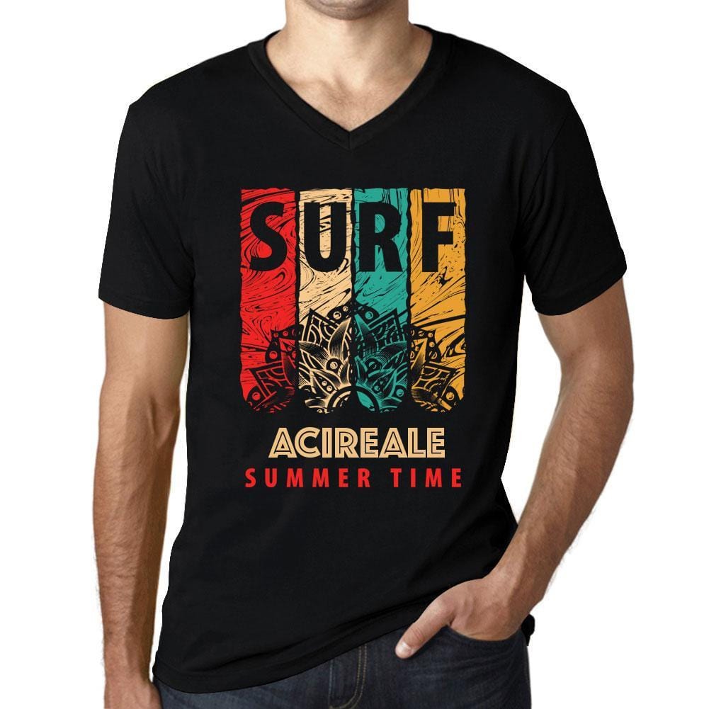 Men&rsquo;s Graphic T-Shirt V Neck Surf Summer Time ACIREALE Deep Black - Ultrabasic