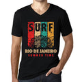 Men's Graphic T-Shirt V Neck Surf Summer Time RIO DE JANEIRO Deep Black