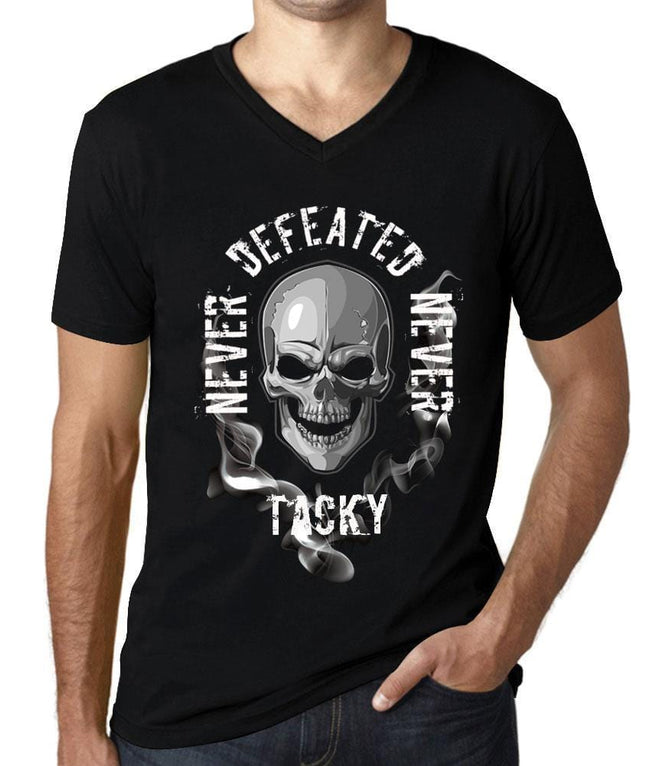 Men's Graphic V-Neck T-Shirt Never Defeated, Never Black Black / | affordable organic t-shirts beautiful designs