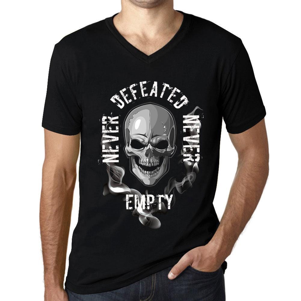 Men&rsquo;s Graphic V-Neck T-Shirt Never Defeated, Never EMPTY Deep Black - Ultrabasic