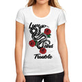 Women's Low-Cut Round Neck T-Shirt Love and Trouble White