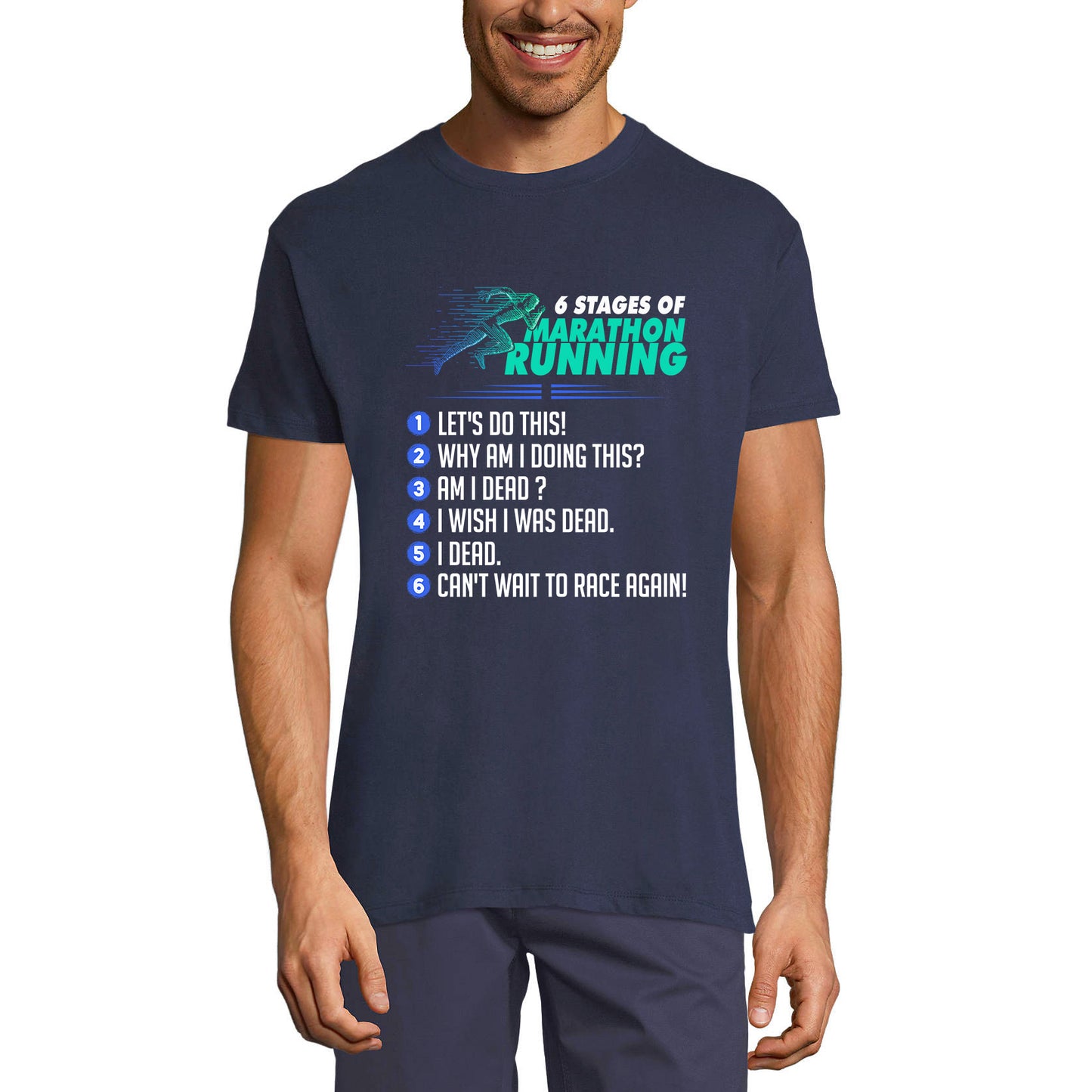 ULTRABASIC Men's Novelty T-Shirt 6 Stages of Marathon Running - Funny Runner Tee Shirt
